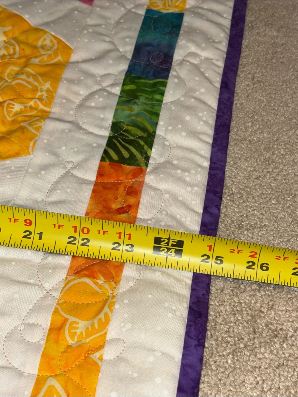 Handmade White Multicolor Hexagon Quilt Table Runner - Picture 4 of 5